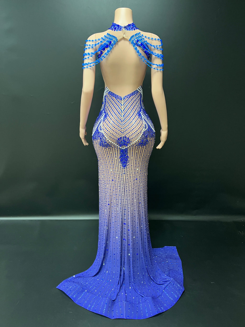 Stunning Blue Beaded Evening Gown