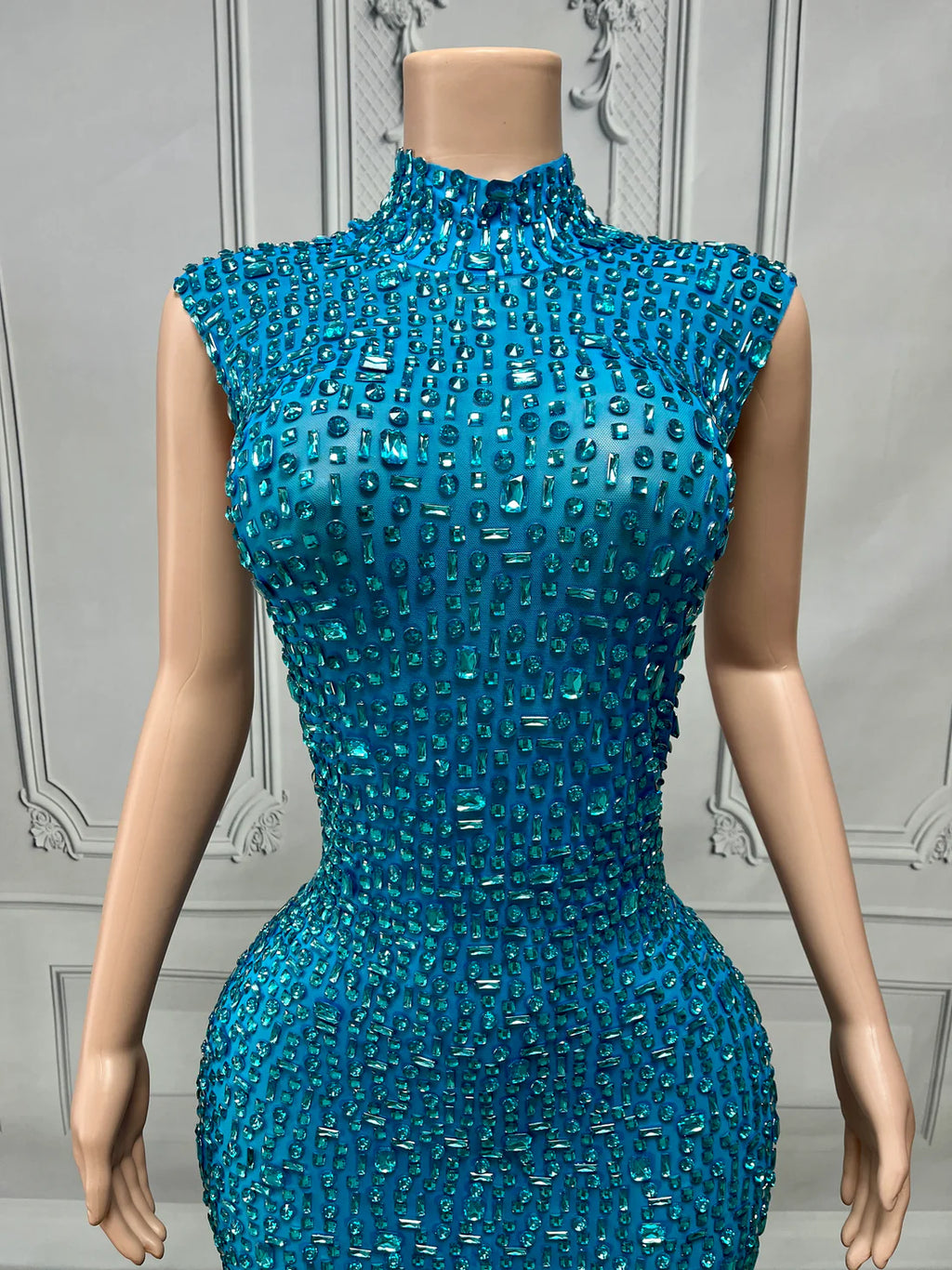 Radiant Blue Embellished Evening Dress