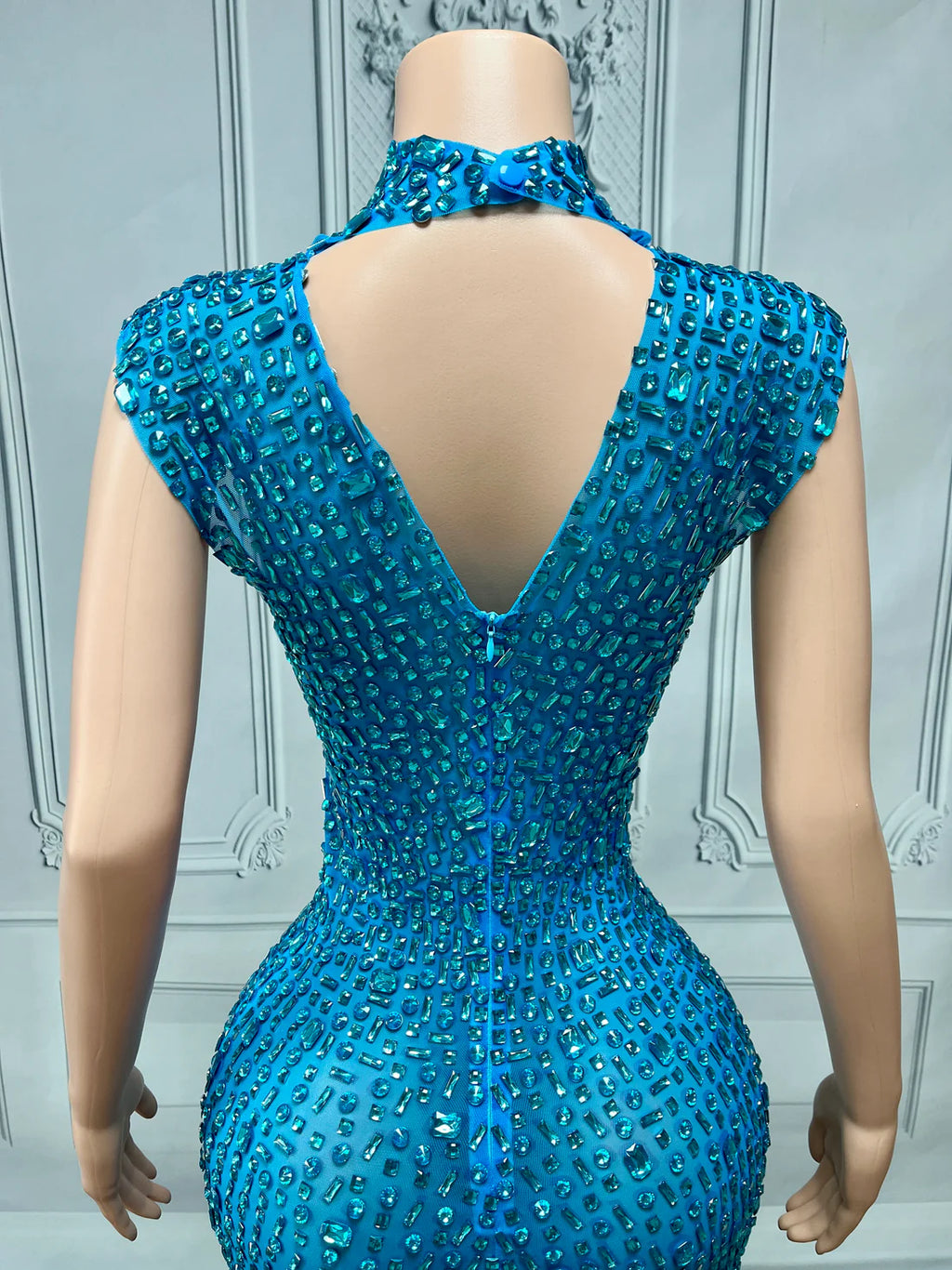 Radiant Blue Embellished Evening Dress