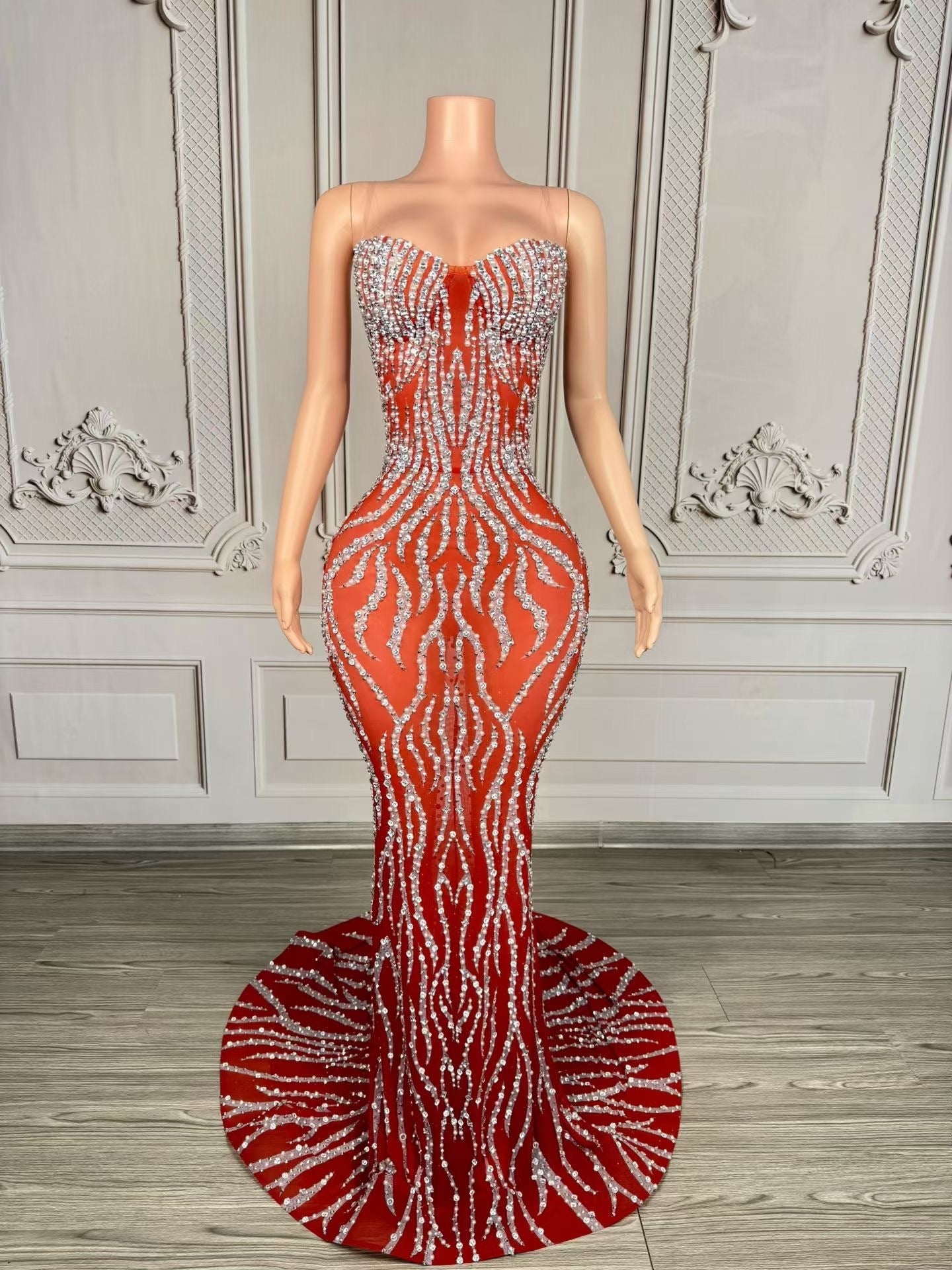 Radiant Red Sequin Mermaid Gown