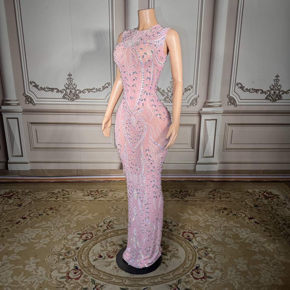 Rhinestone Elegance Pink Gown